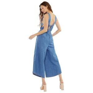 KANCAN Sandria Cropped Wide Leg Women's Medium Casual Denim Cotton Blue Overalls